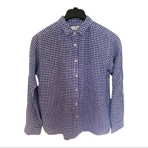 Uniqlo Checkered blue and white linen shirt size S - Picture 1 of 6